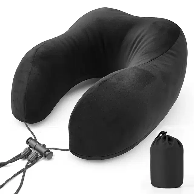 Slovic Twin Hump Neck Pillow With Carry Bag, Black