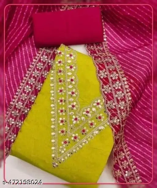 Chanderi Cotton Punjabi Suits for Women (Green, Un Stitched)