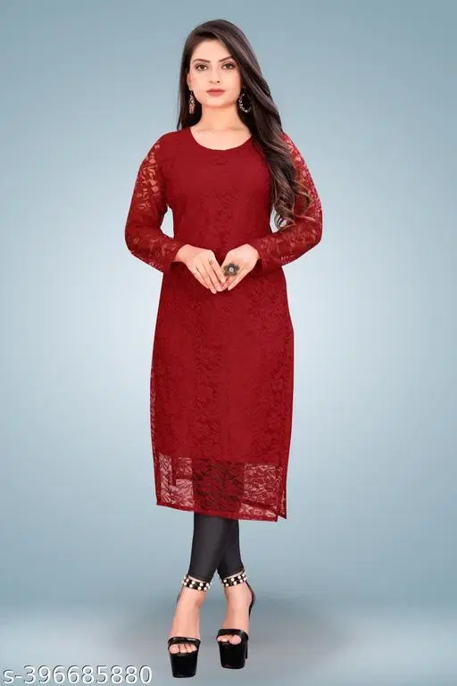 Net Kurti for Women,  Red  (S)