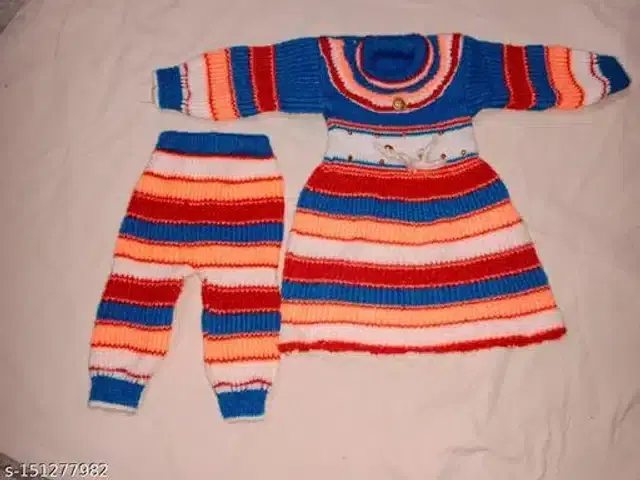 Woolen Sweater & Pant for Girls (Multicolor, 0-3 Months)