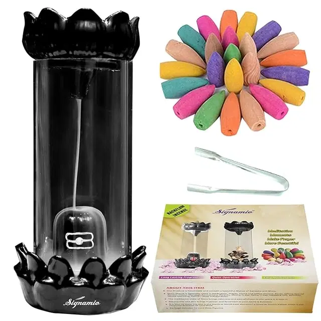 Ceramic Back Flow Incense Holder Shiv Ling Incense Burner with 30 Back Flow Incense Cones