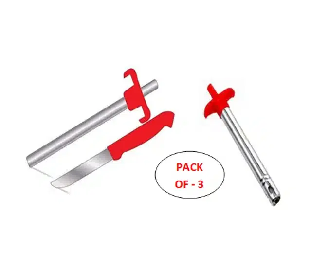 Kitchen Stainless Steel 2 LPG Gas Lighter & Kitchen Knife, Pack of 3