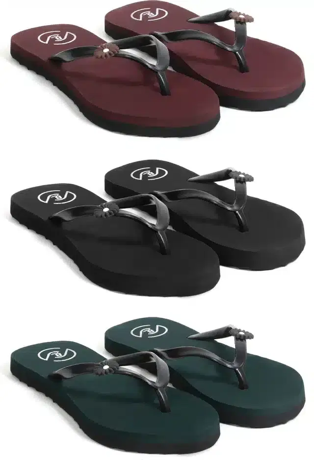 Flip Flops for Women, Pack of 3 (Multicolor, 5)