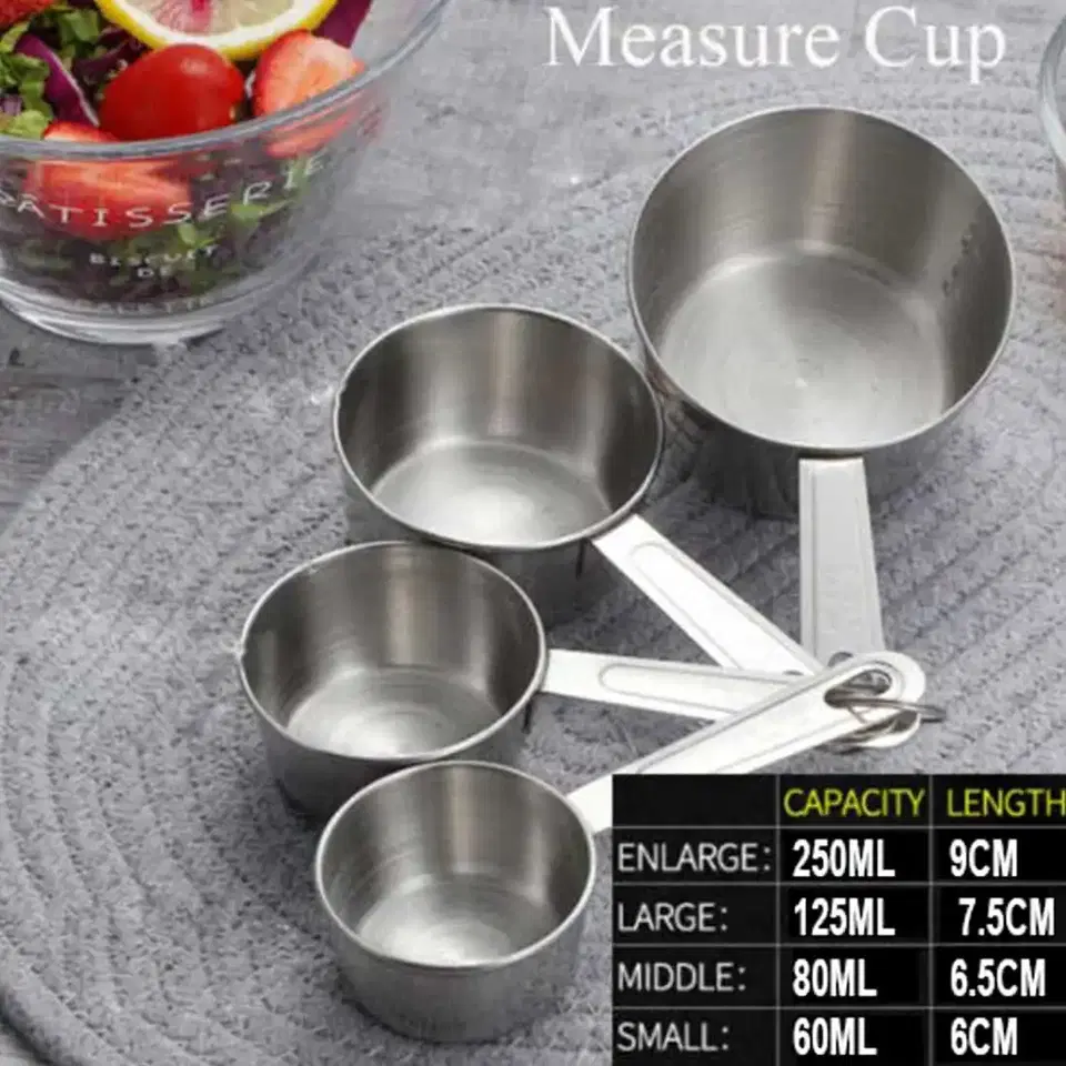 Oc9 Stainless Steel Measuring Cup For Kitchen, Set Of 4