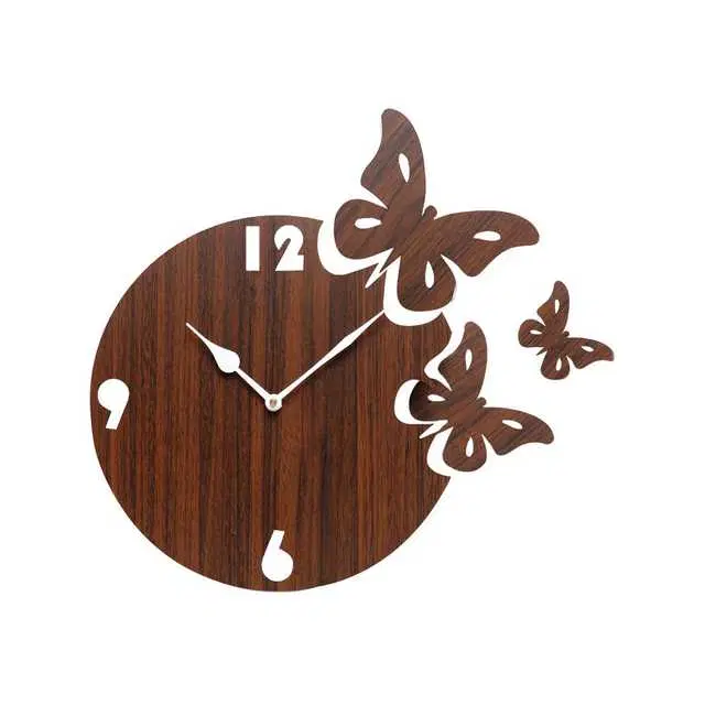 Jaipur Crafts Wooden Wall Three Butterfly Clock, Brown, 11 Inch, N-8