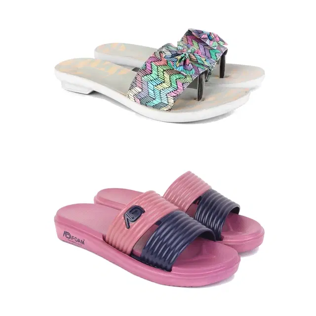 Combo of Sliders & Flats for Women, Set of 2 (Multicolor, 5)