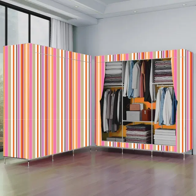 Plastic Printed Collapsible Wardrobe, Orange