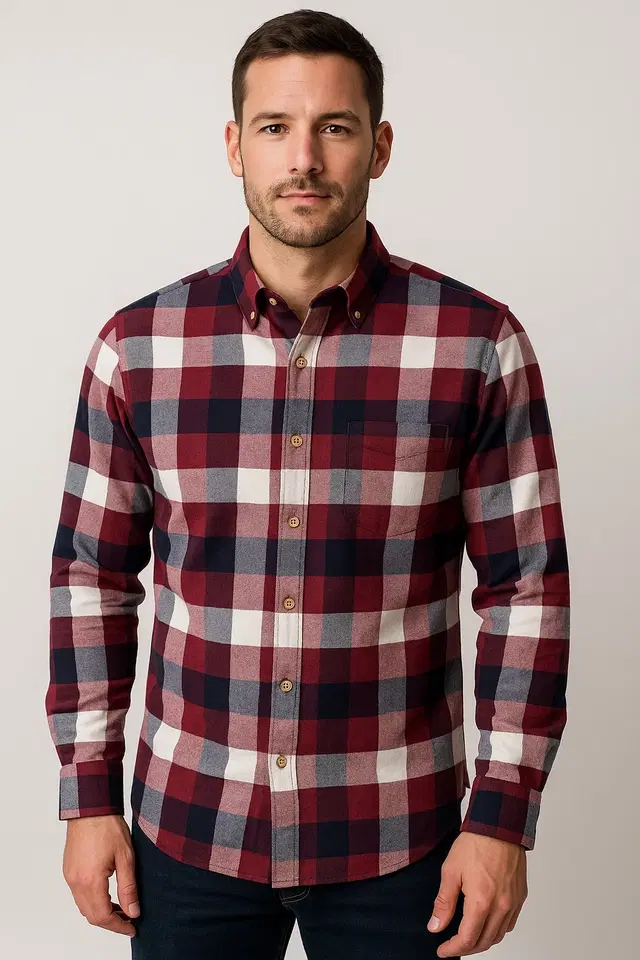 Cotton Blend Checkered Shirt for Men, Multicolour (M)