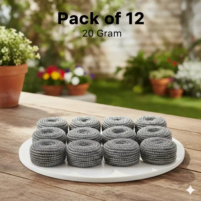 Stainless Steel Scrub Pad ,Silver, Pack of 12