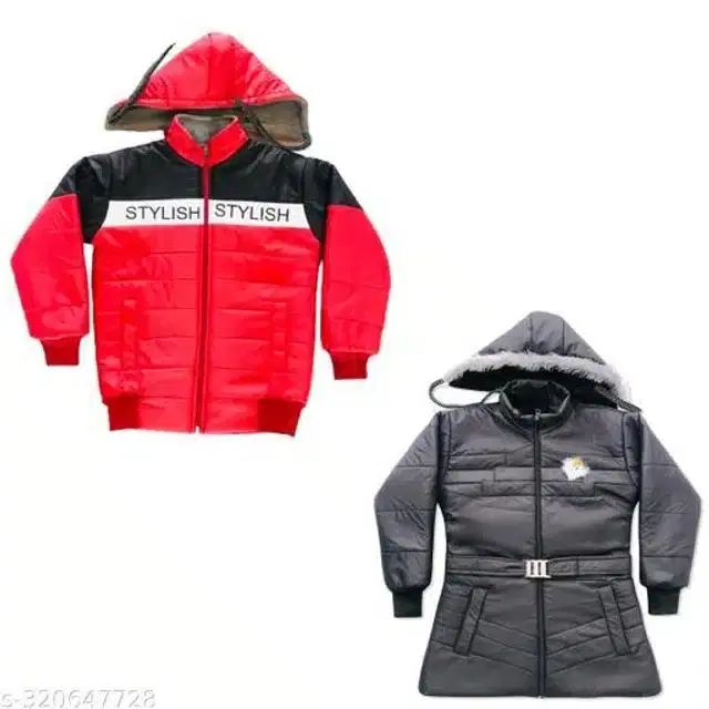 Nylon Full Sleeves Hooded Jacket for Kids, Pack of 2 (Multicolor, 0-1 Years)