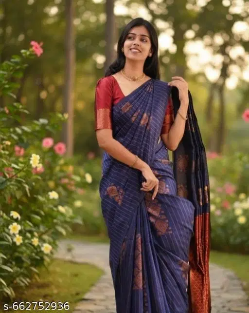 Banarasi Silk Saree for Women (Blue, Free Size)