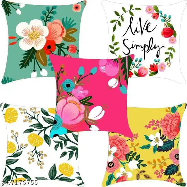 Printed Cushion Covers Combo, Multicolor, 16x16 Inches, Pack of 5