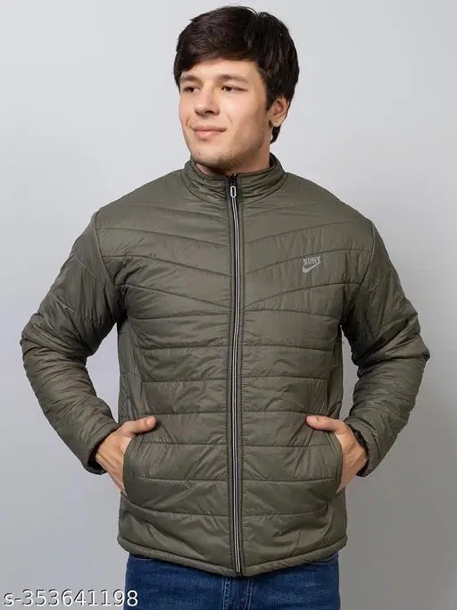 Nylon Full Sleeves Jacket for Men (Olive, L)