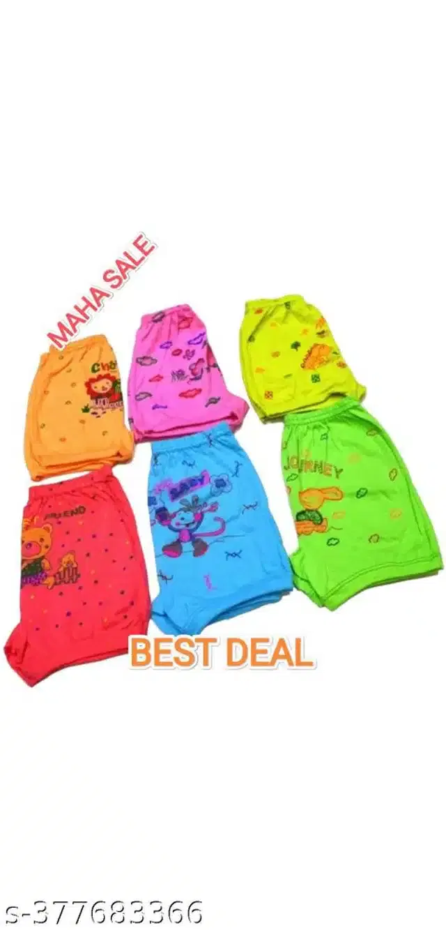 Cotton Innerwear Shorts for Kids, Pack of 6 (Multicolor, 0-3 Months)