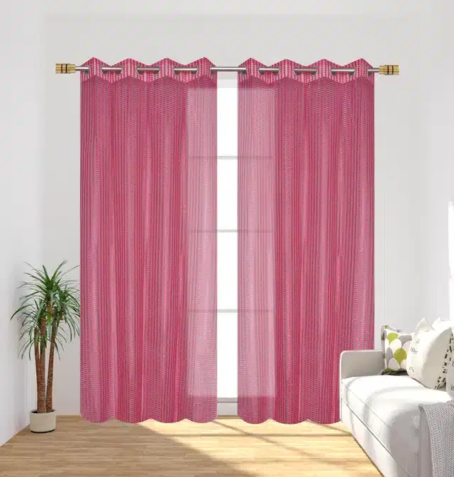 Polyester Window Curtains, Set of 1, Pink, 5 feet