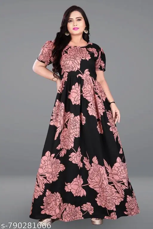 Poly Crepe Gowns for Women, Black (S)