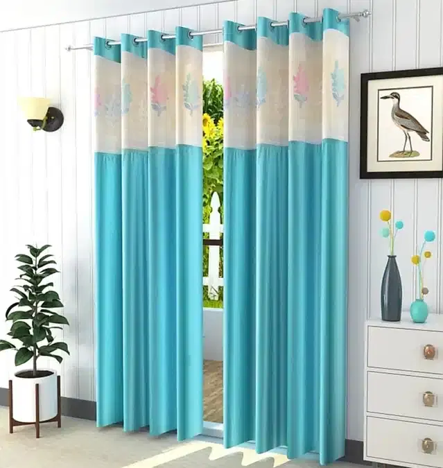 Long Crush Door & Window Curtains, Pack of 2, Aqua Blue, 5 feet