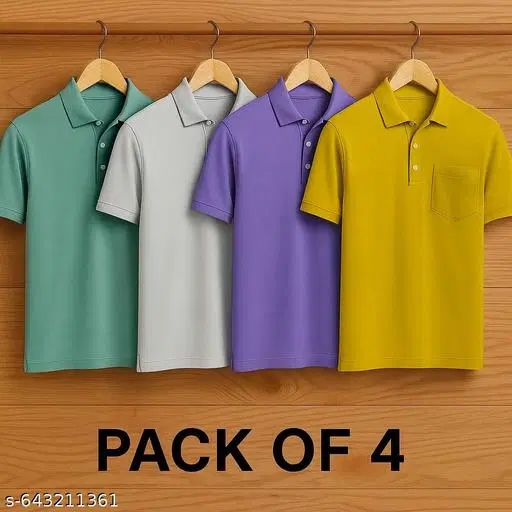 Cotton Blend Solid T-shirt for men, Multicolour (M) Pack of 4