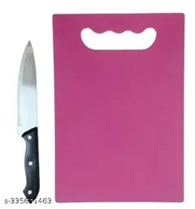 Plastic Chopping Board with Knife, Multicolor, of 1