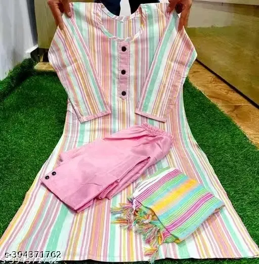 Khadi Cotton kurta set for women, Multicolor (M)