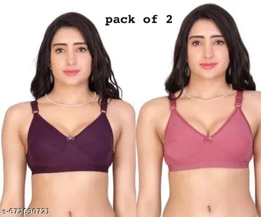 Hosiery Solid Bras for Women, Pink & Purple, Pack of 2 (36B)