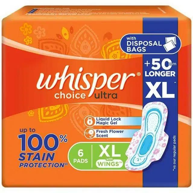 Whisper Choice Ultra Sanitary Pads (Extra Large Wings) - 6 Units