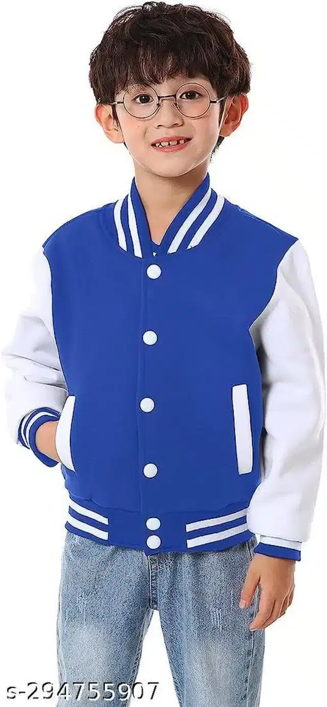 Full Sleeves Jacket for Boys (Blue & White, 7-8 Years)