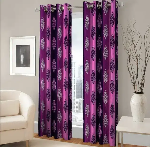 Polyester Printed Window & Door Curtains, Pack of 2, Wine, 5 feet