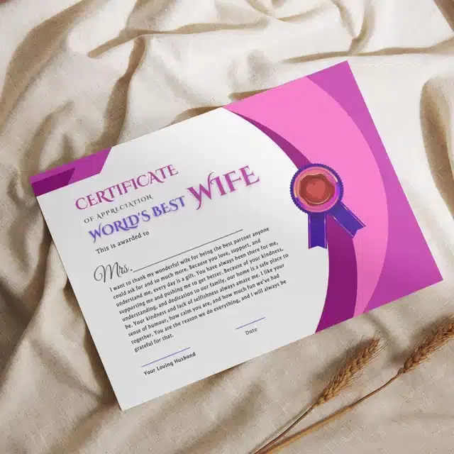 World Best Wife Certificate, Multicolor