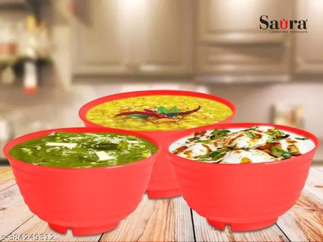 Plastic Bowls, Multicolor, 300 ml, Pack of 3