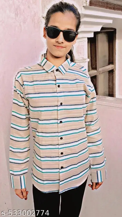 Cotton Blend Striped Shirt for Women, Multicolor (S)