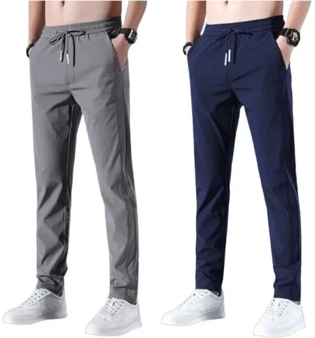 Polyblend Printed Trackpants for Men, Grey & Navy Blue (L)