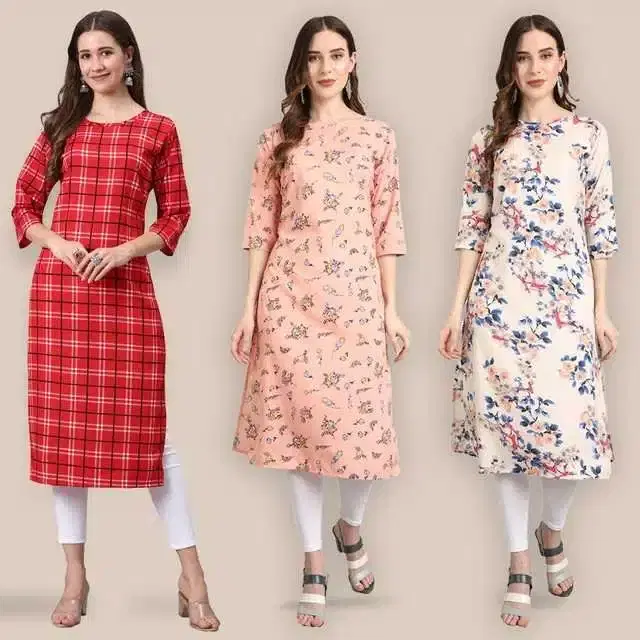 Women Crepe Printed Kurta, Pack Of 3 (Multicolor, S) (SD-362)