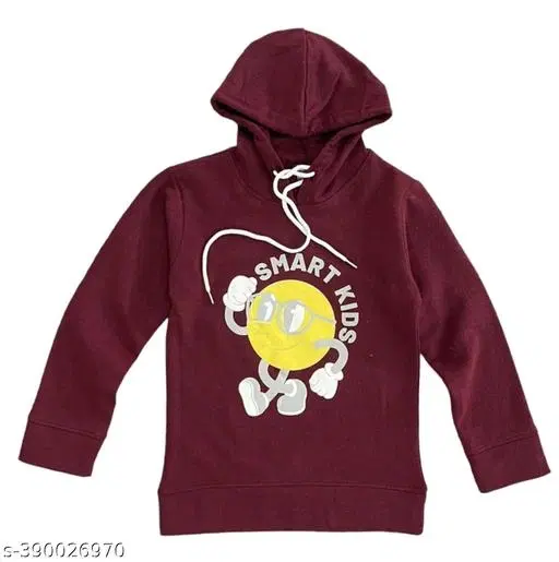 Cotton Blend Printed Hoodie for Girls (Maroon, 1-2 Years)