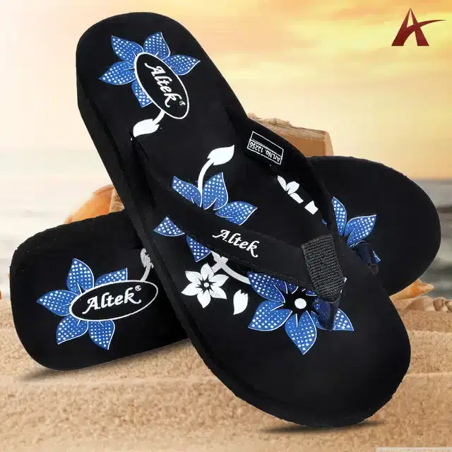 Flip Flops for Women (Black & Blue, 4)