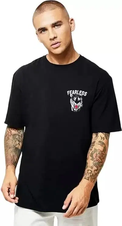 Cotton Blend Printed T-Shirt for Men, Black (S)