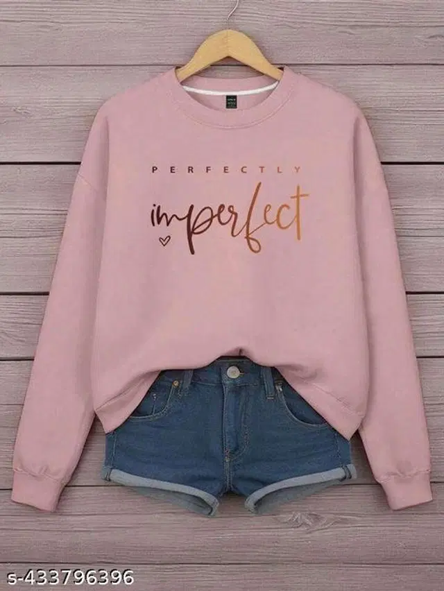 Fleece Printed Sweatshirt for Women (Pink, S)
