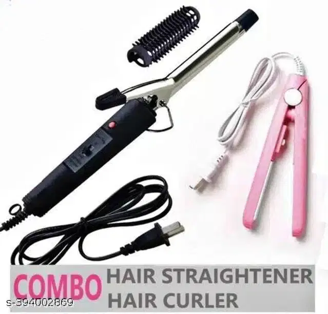 Mini Straightener & Hair Curler Combo, Multicolor, Set of 2