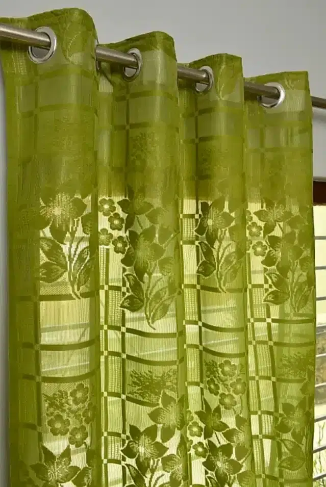 Polyester Embroidered Door & Window Curtains, Pack of 2, Green, 5 feet