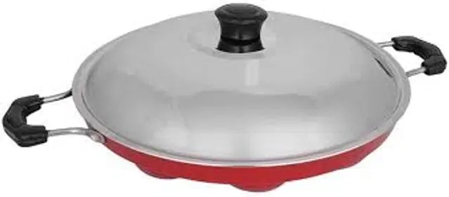 ZODEX 12 Cavities Non Stick Appam Patra with Lid and Side Handle, Multicolor, 21 cm