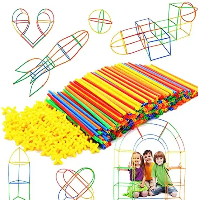 Plastic Educational Straw 200 Pcs Assembly Blocks Toy Set for Kids, Multicolor