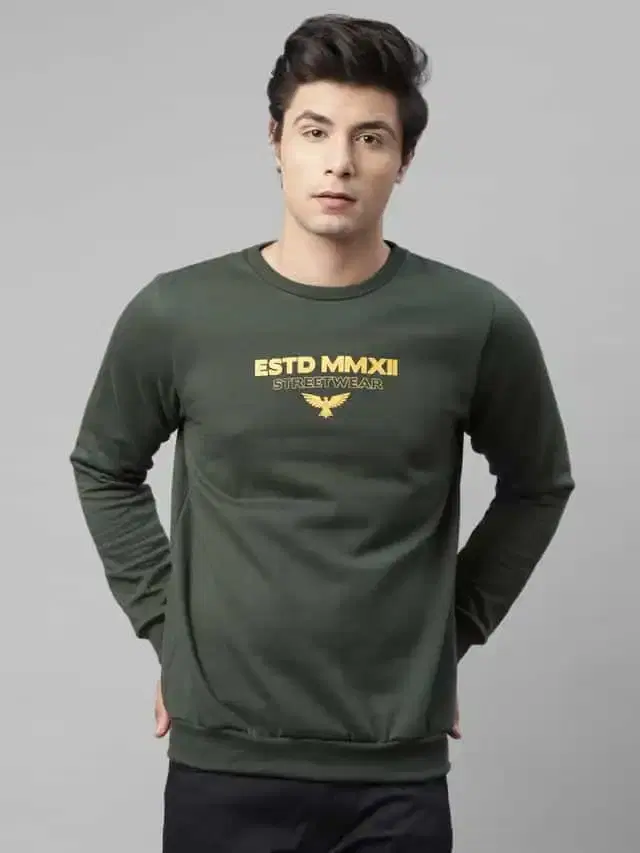 Rigo Men's Printed Fleece Sweatshirt (Bottle Green, XXL)