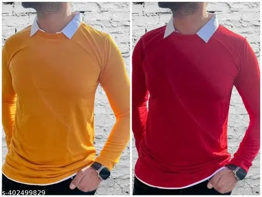 Cotton Blend Solid Polo T-Shirt for Men, Yellow & Red, Pack of 2 (M)