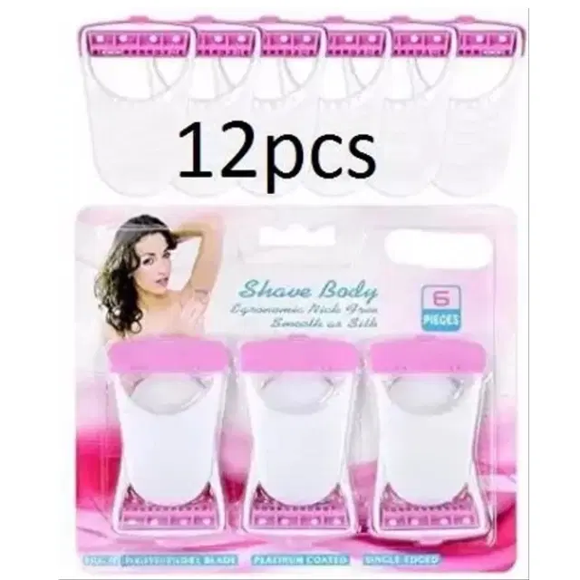 Plastic Skin Hair Remover Razors for Women, White & Pink, Pack of 12