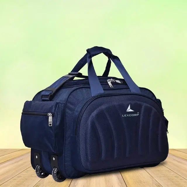 Polyester 60L Capacity Duffel Bag with Wheels (Blue), Vertical Lines Design Duffel Trolley Bag