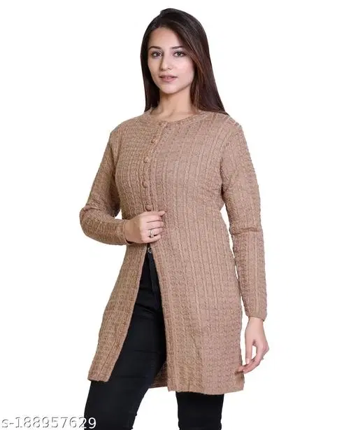 Acrylic Solid Sweater for Women (Brown, M)