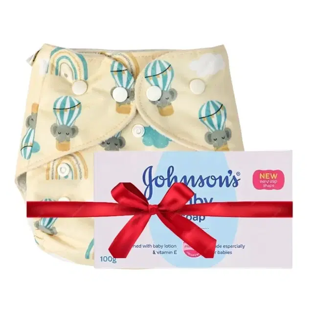 Bumpers Organic Cloth Diaper Pink Free Size + Johnson's Baby Soap 100 g
