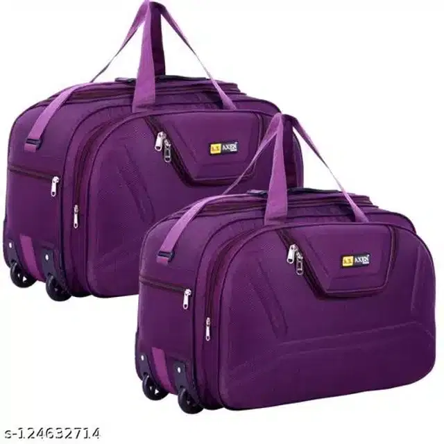 Polyester Trolley Duffel Bag for Men & Women, Purple, Pack of 2