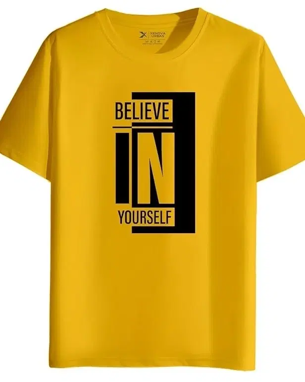 Printed Round Neck T-Shirt for Men (Yellow, XXL)