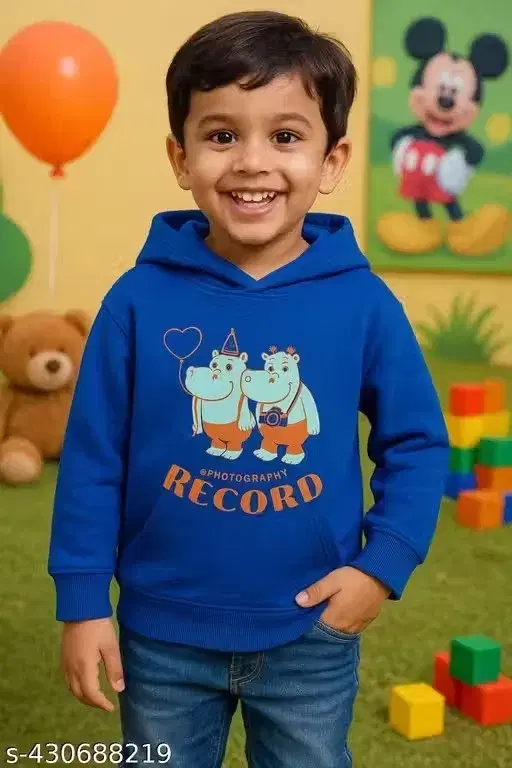 Cotton Printed Hoodie for Boys, Blue (0-6 Months)